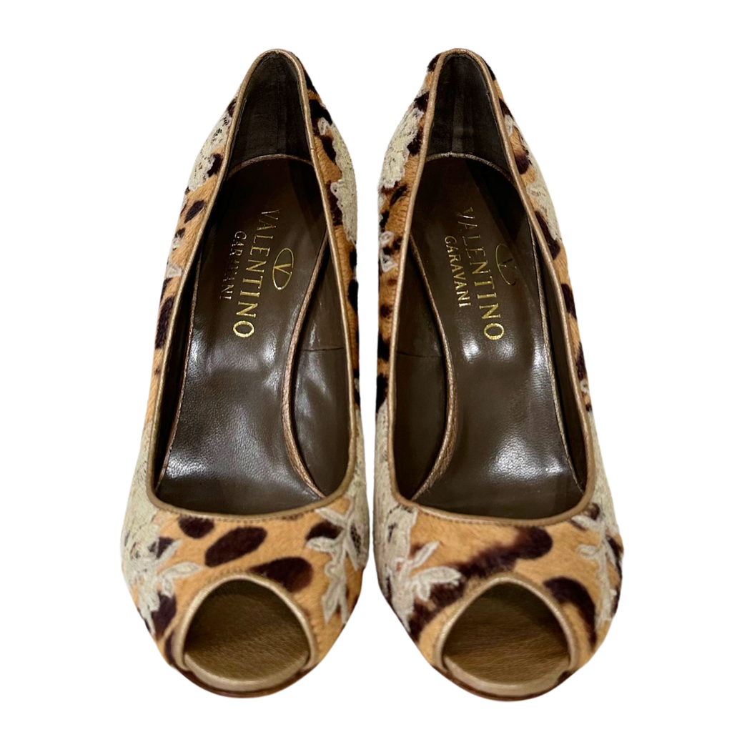 Valentino Fur Animal Print Wedge, 38.5