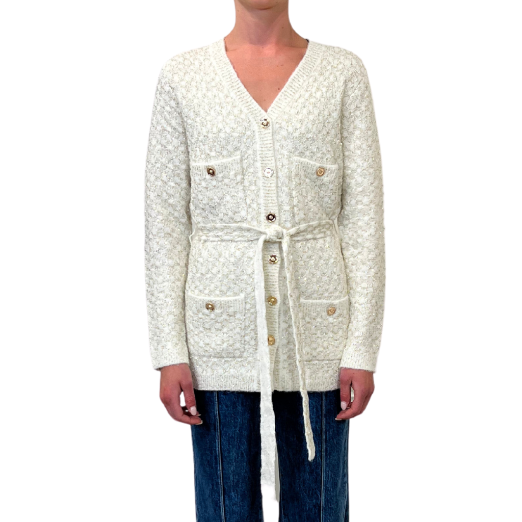 Chanel Cream Cashmere Blend Cardigan, 36