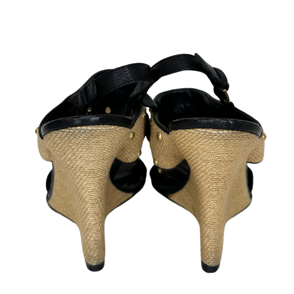 Valentino Black Woven Wedge with Gold Studs, 38.5