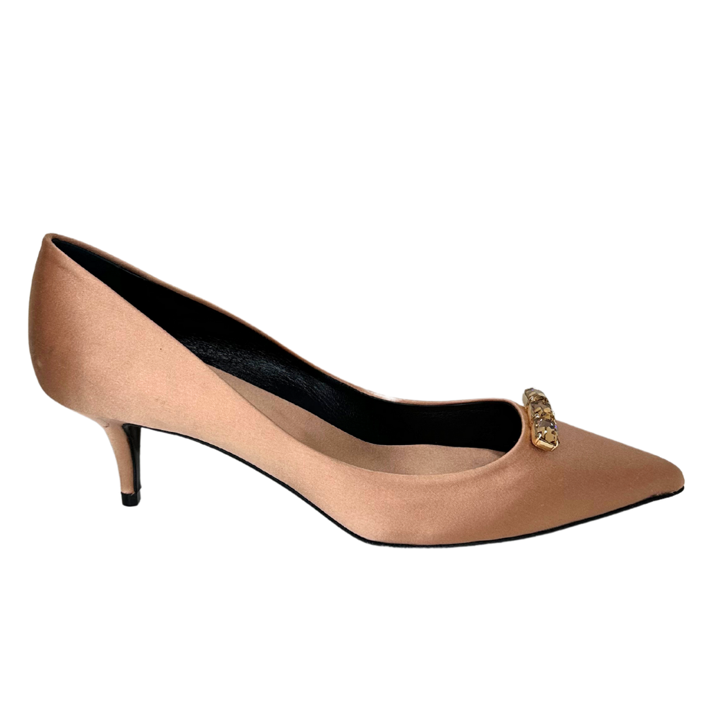 Roger Vivier Rose Gold Satin Heel with Rhinestones, 38.5