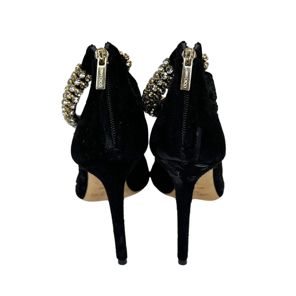 Black Leopard Rhinestone Ankle Strap Shoe