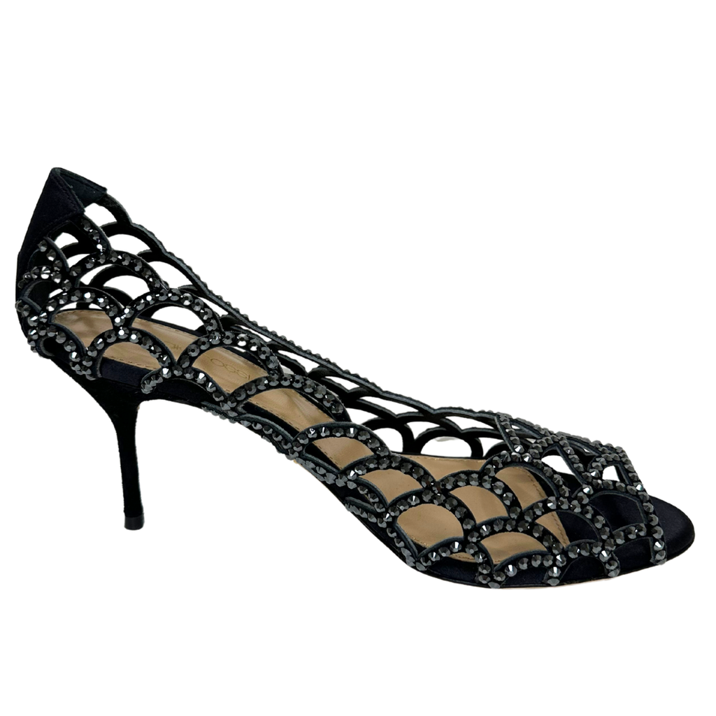 Sergio Rossi Black High Heel with Rhinestone Scale, 38.5