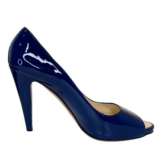 Prada Blue Patent Peep Toe Pump, 41