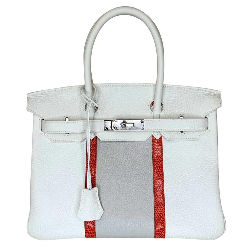 Hermes White Birkin With Stripe