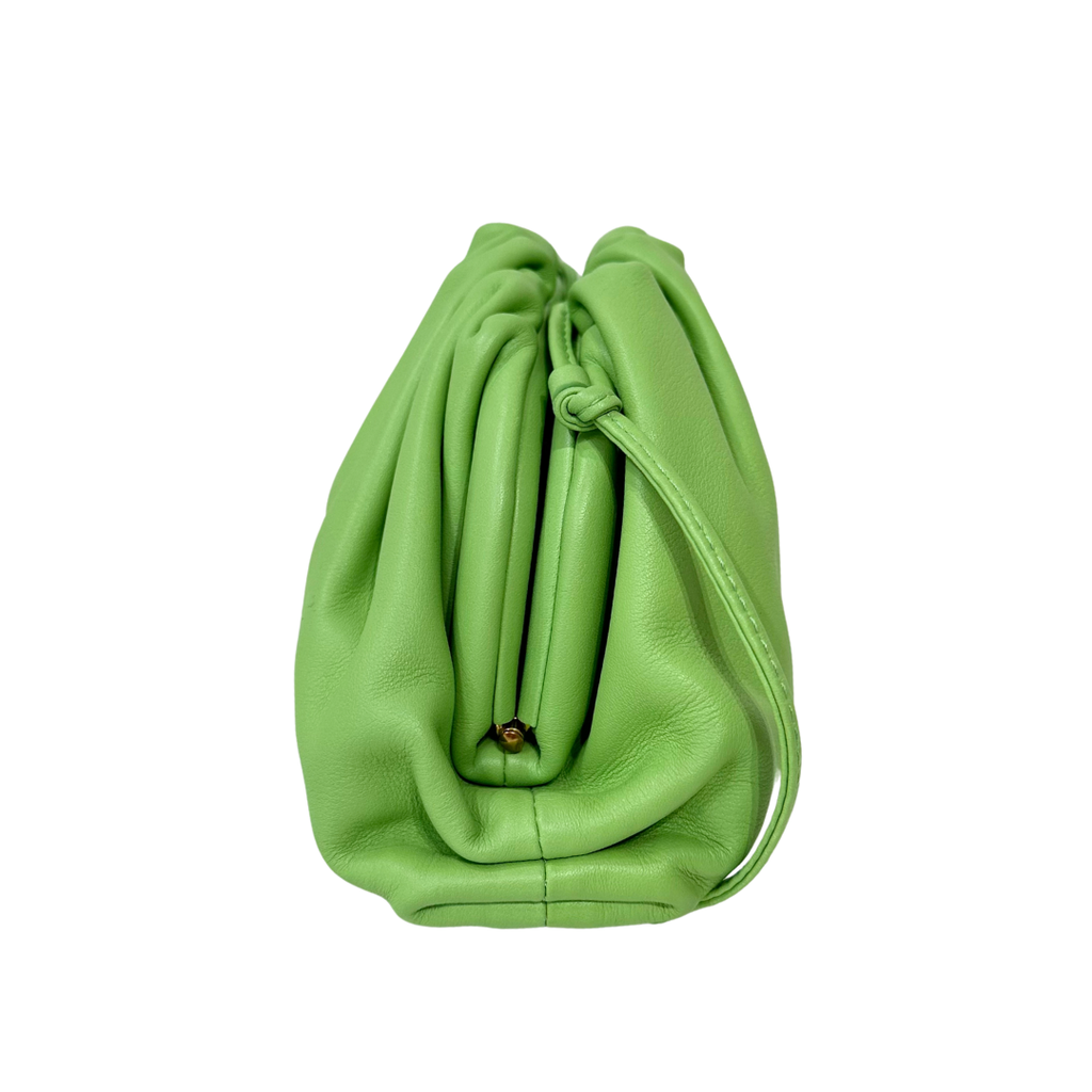 Bottega Pouch Green Leather Silver HW Mini