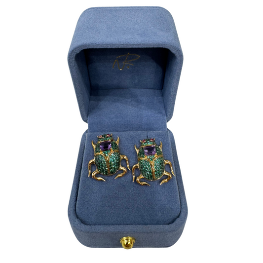 Nelly Rojas Beetle Earrings 18k Gold & Emerald