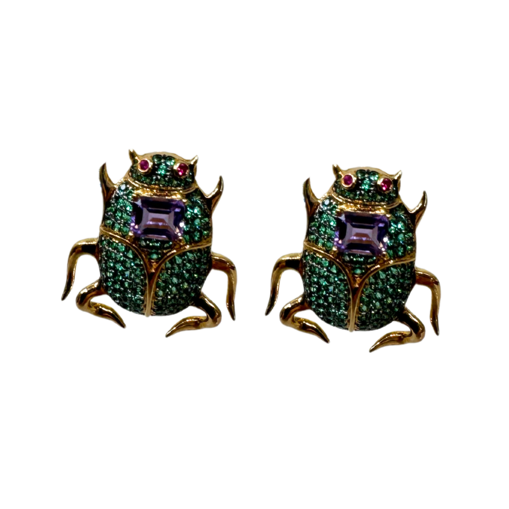 Nelly Rojas Beetle Earrings 18k Gold & Emerald