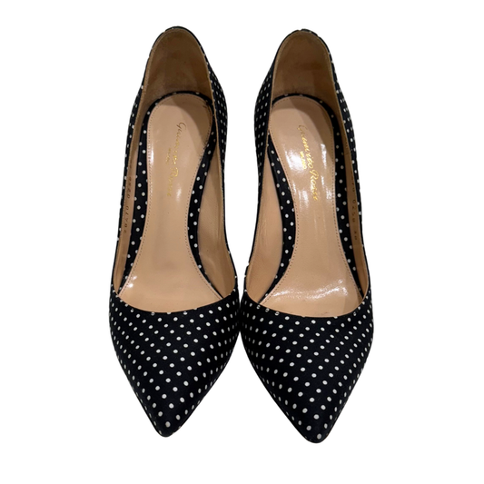 Gianvito Rossi Black Satin White Dot Pump, 38