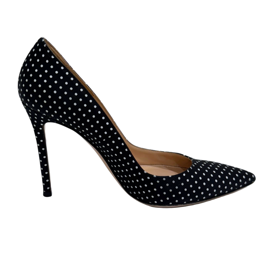 Gianvito Rossi Black Satin White Dot Pump, 38