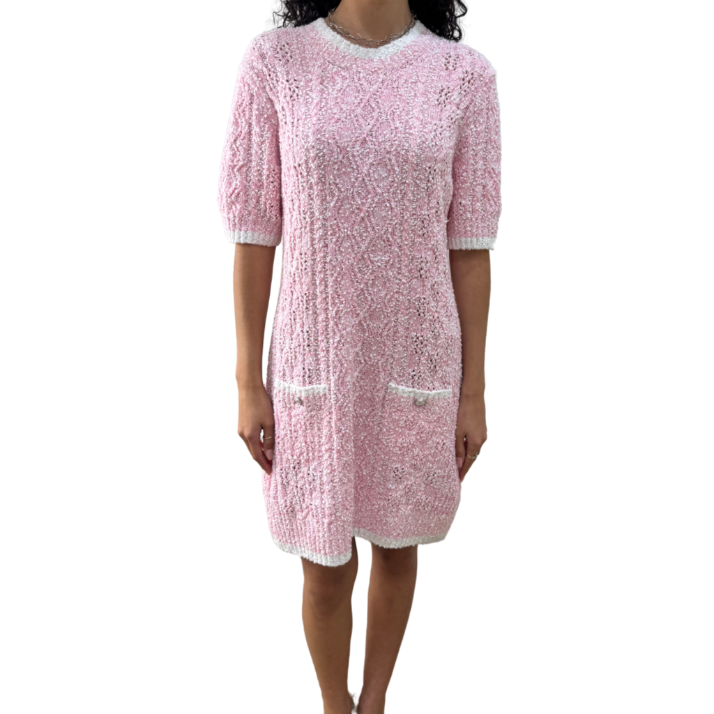 Chanel Pink & White Cotton Cashmere Dress, 44