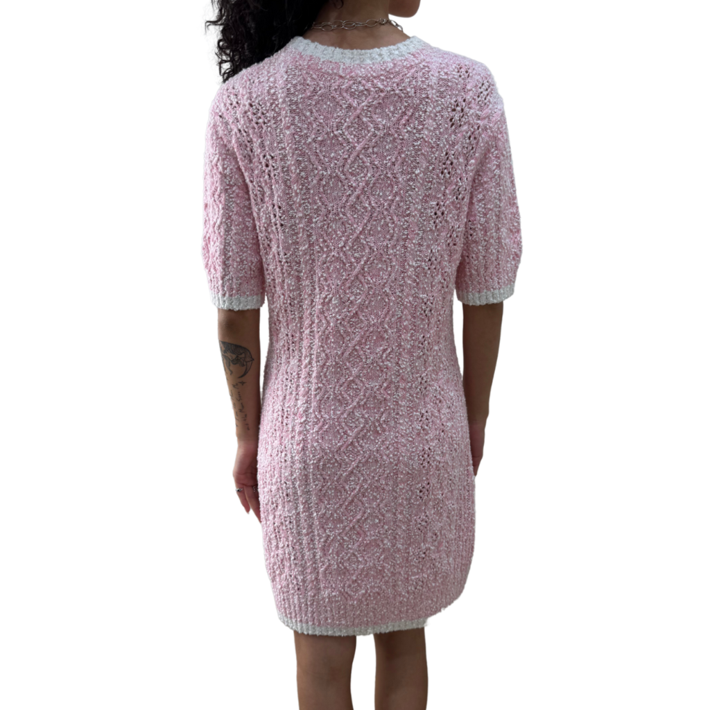 Chanel Pink & White Cotton Cashmere Dress, 44