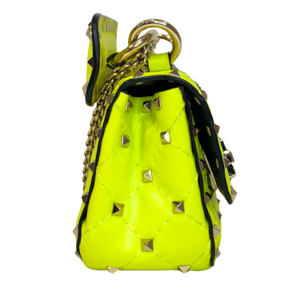 Valentino Rockstud Spike Neon Green Leather Silver HW Mini