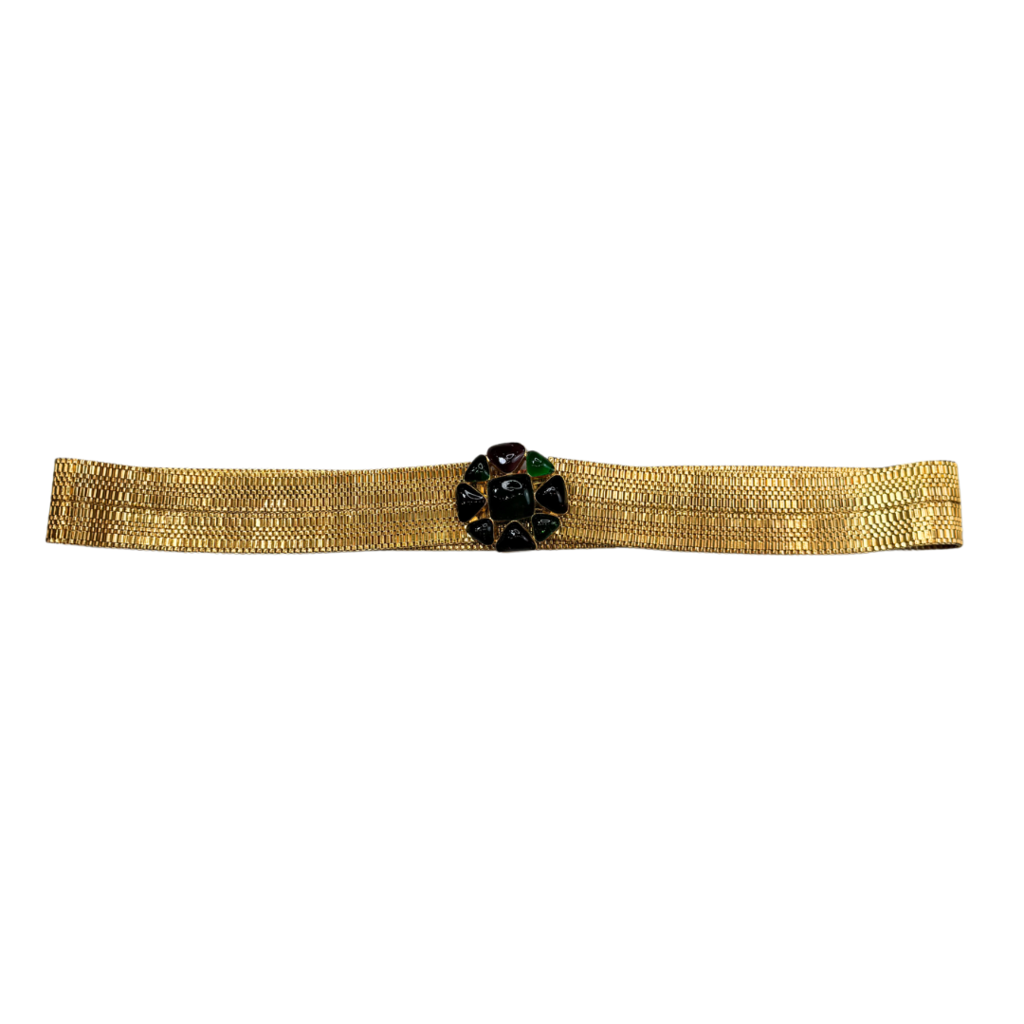 Gold Chanel Vintage Belt Green Stones