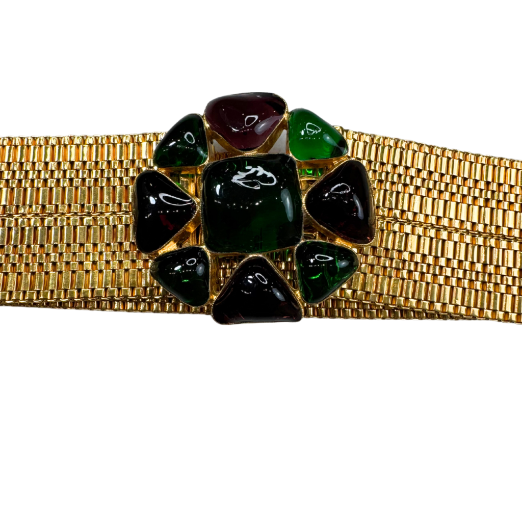 Gold Chanel Vintage Belt Green Stones