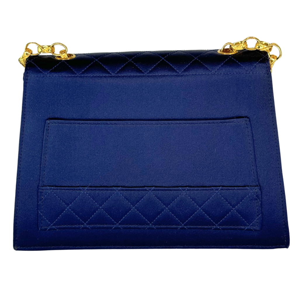 Chanel Navy Quilted Satin Trapeze Single Flap 1989-1991