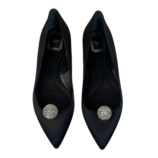 Dior Crystal Ball Toe Black Satin Flat