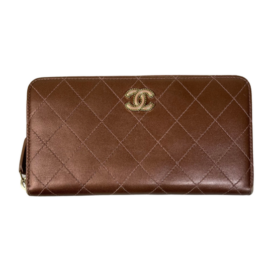 Chanel Pink Metallic Zip Around Wallet