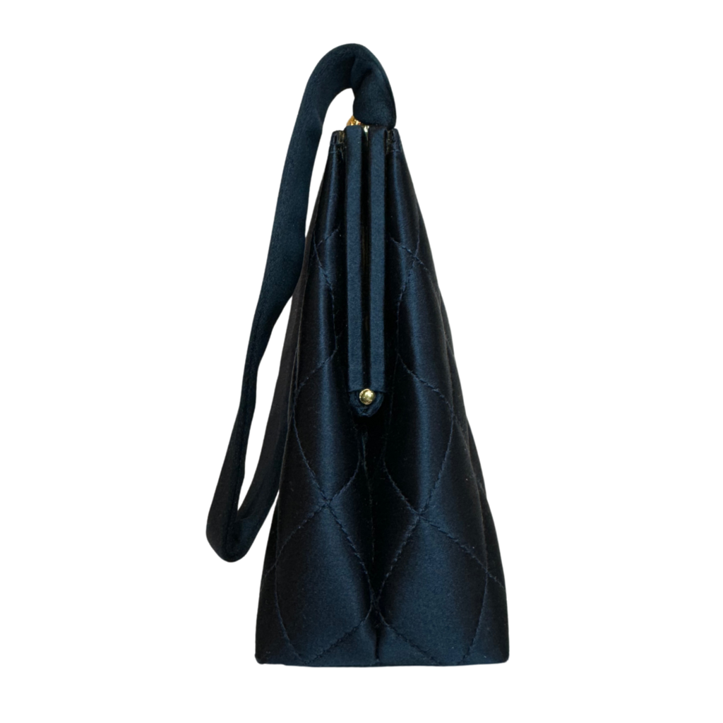 Chanel Navy Quilted Gold Clasp Top Handle Bag