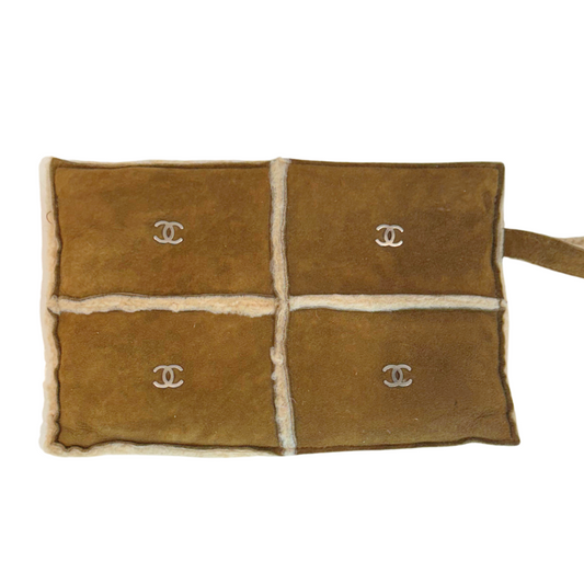 Chanel Brown Sheepskin Sherpa Wristlet