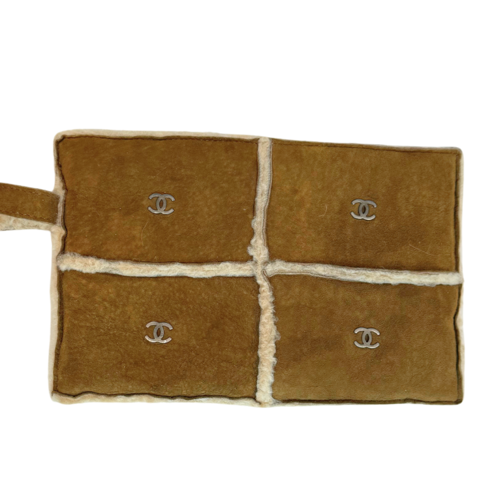 Chanel Brown Sheepskin Sherpa Wristlet