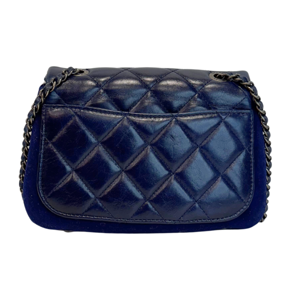 Chanel Square Blue Felt & Goatskin Flower Flap Mini