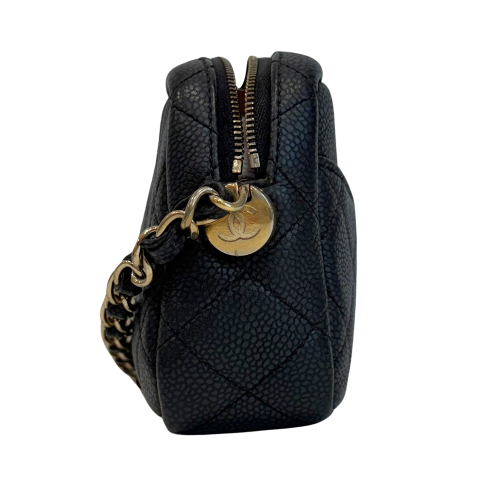 Chanel Black & Navy Caviar Camera Bag with Tassle Mini