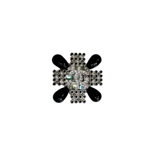 Chanel Brooch Black and Stones Cross