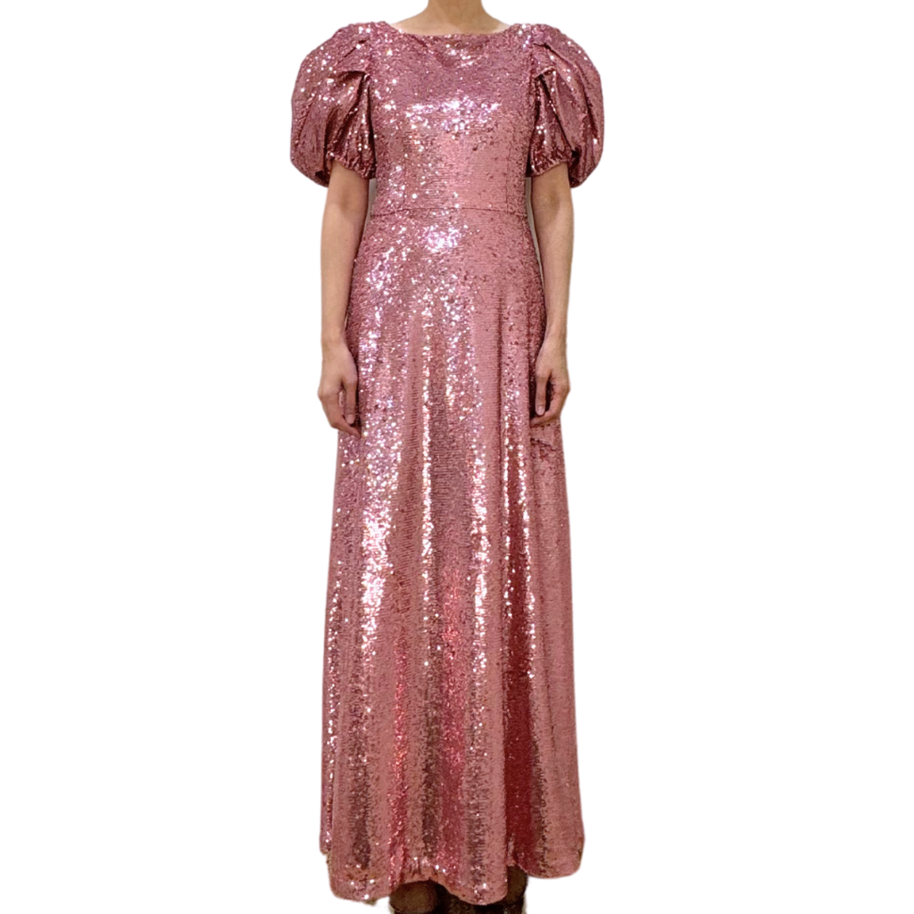 Carolina Herrera Pink Sequin Puff Sleeve Long Dress, 6