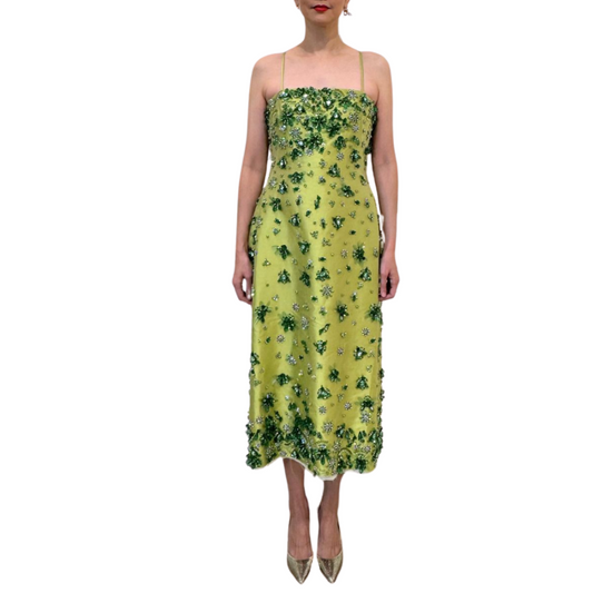 Miu Miu Green Silk Dress Beaded, 44