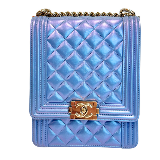 Chanel Blue/Purple Iridescent Vertical Boy Bag