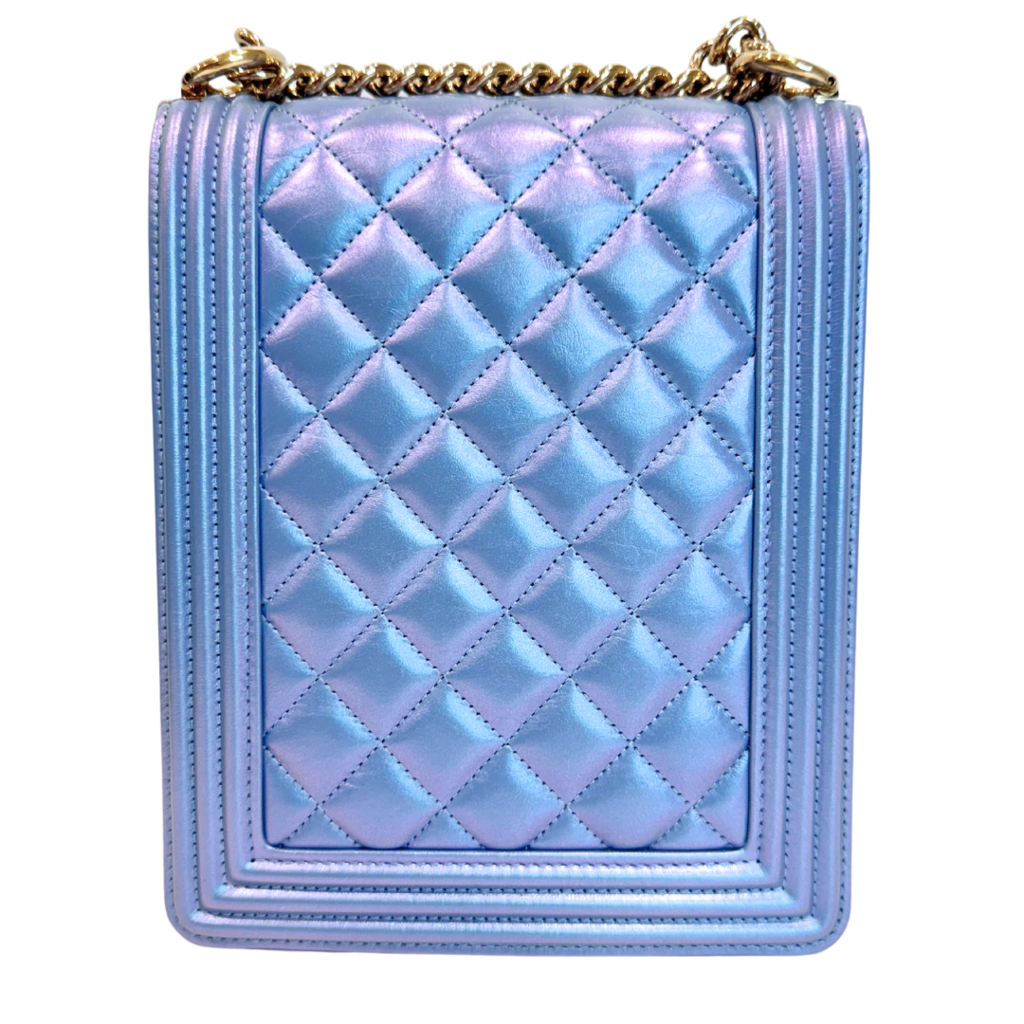 Chanel Blue/Purple Iridescent Vertical Boy Bag