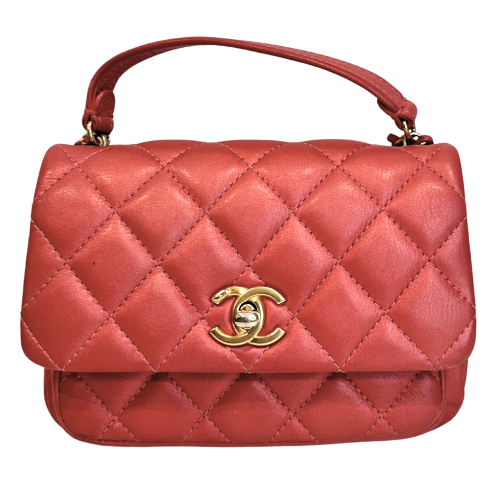 Chanel Red Lambskin Mini Top Handle Flap