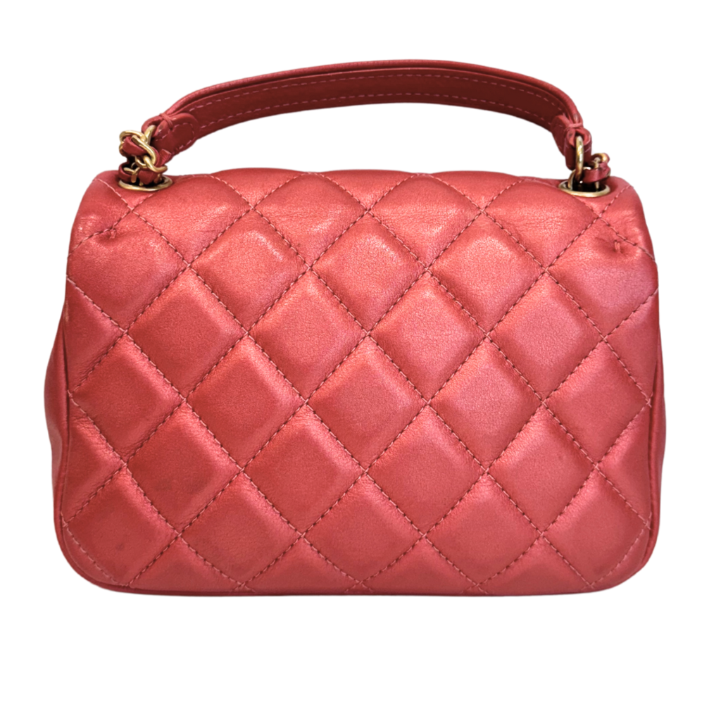 Chanel Red Lambskin Mini Top Handle Flap