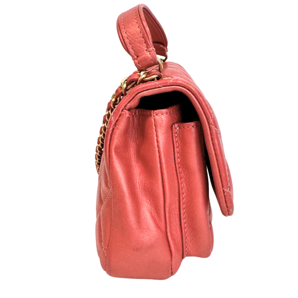 Chanel Red Lambskin Mini Top Handle Flap