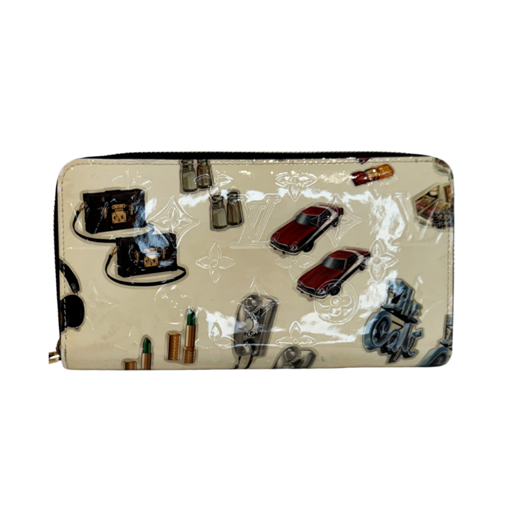 Louis Vuitton Vernis White Zippy Wallet with Cars