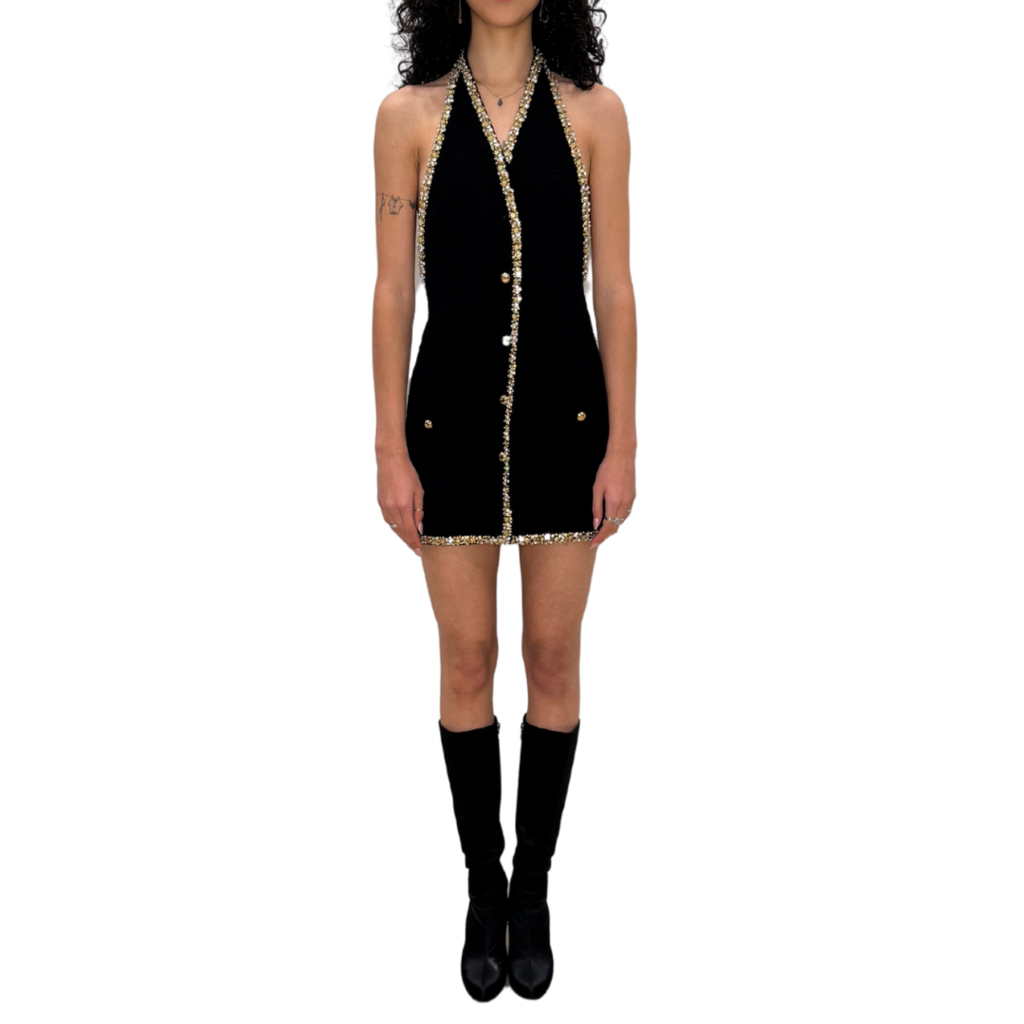 Miu Miu Black Embellished Halter Dress, 36