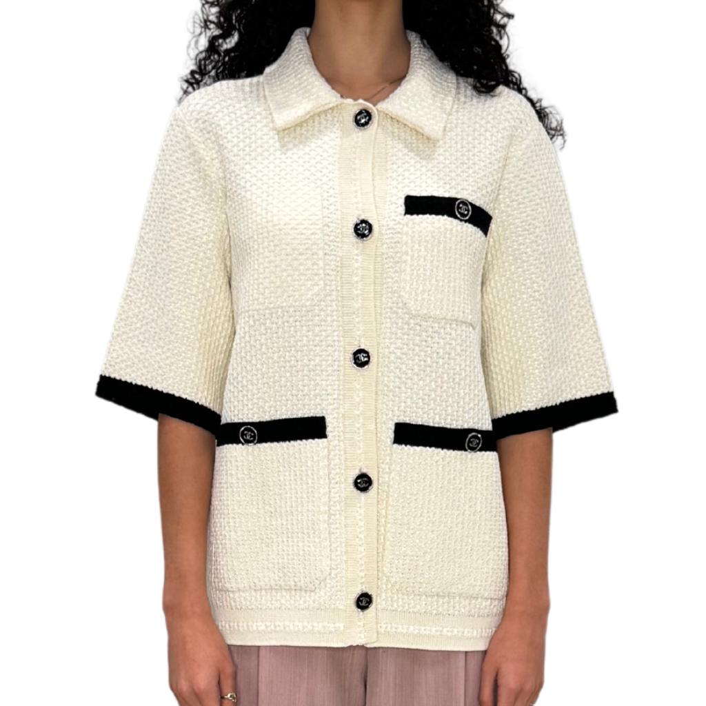 Chanel Cream And Black Knit Cardigan