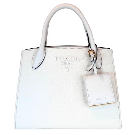 Prada Cream Saffiano Cuir & City Calf Monochrome Bag Small