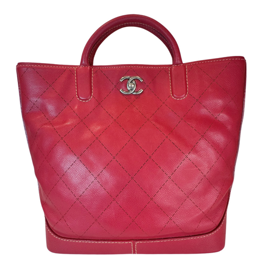 Chanel Red Tote with Ruthenium Hardware