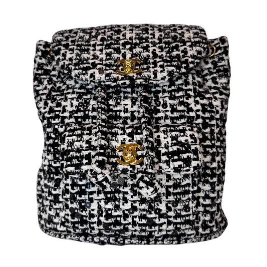 Chanel Black and White Tweed Duma Backpack