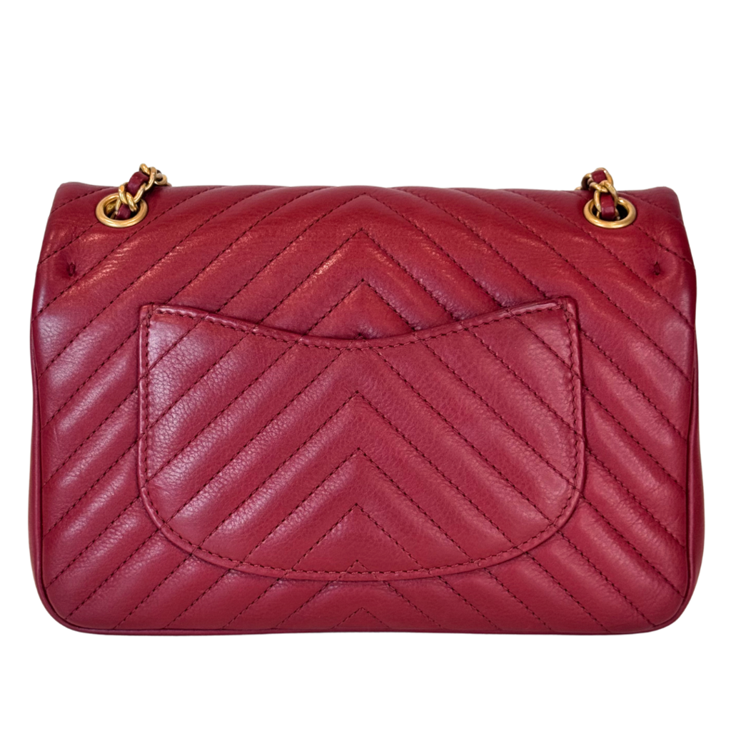 Chanel Red Lambskin Gold Corner Chevron Flap Bag