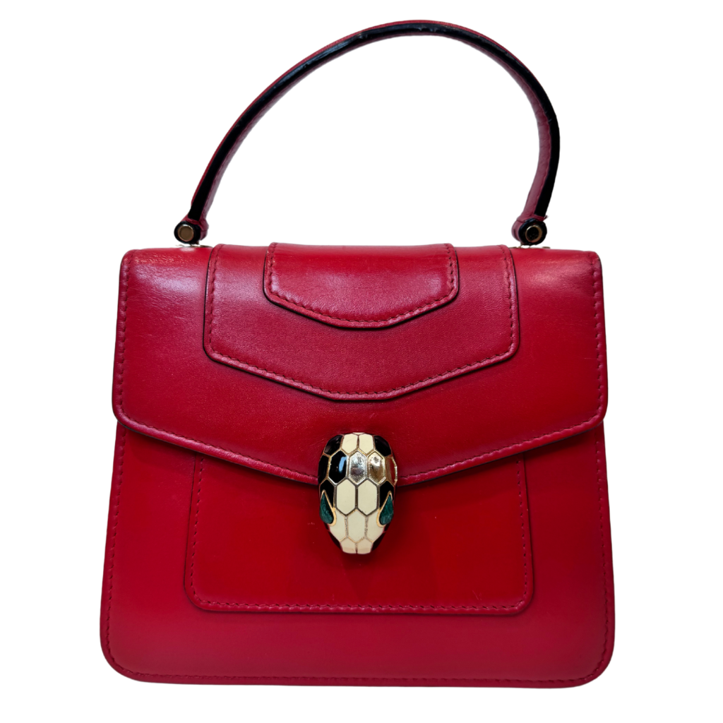 Bulgari Red Leather Serpenti 2 Way Bag