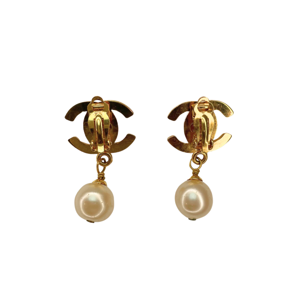 Chanel Gold Turnlock with Pearl Drop Earrings