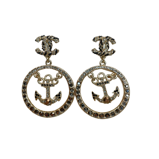 Chanel Anchor and Crystal CC Earrings