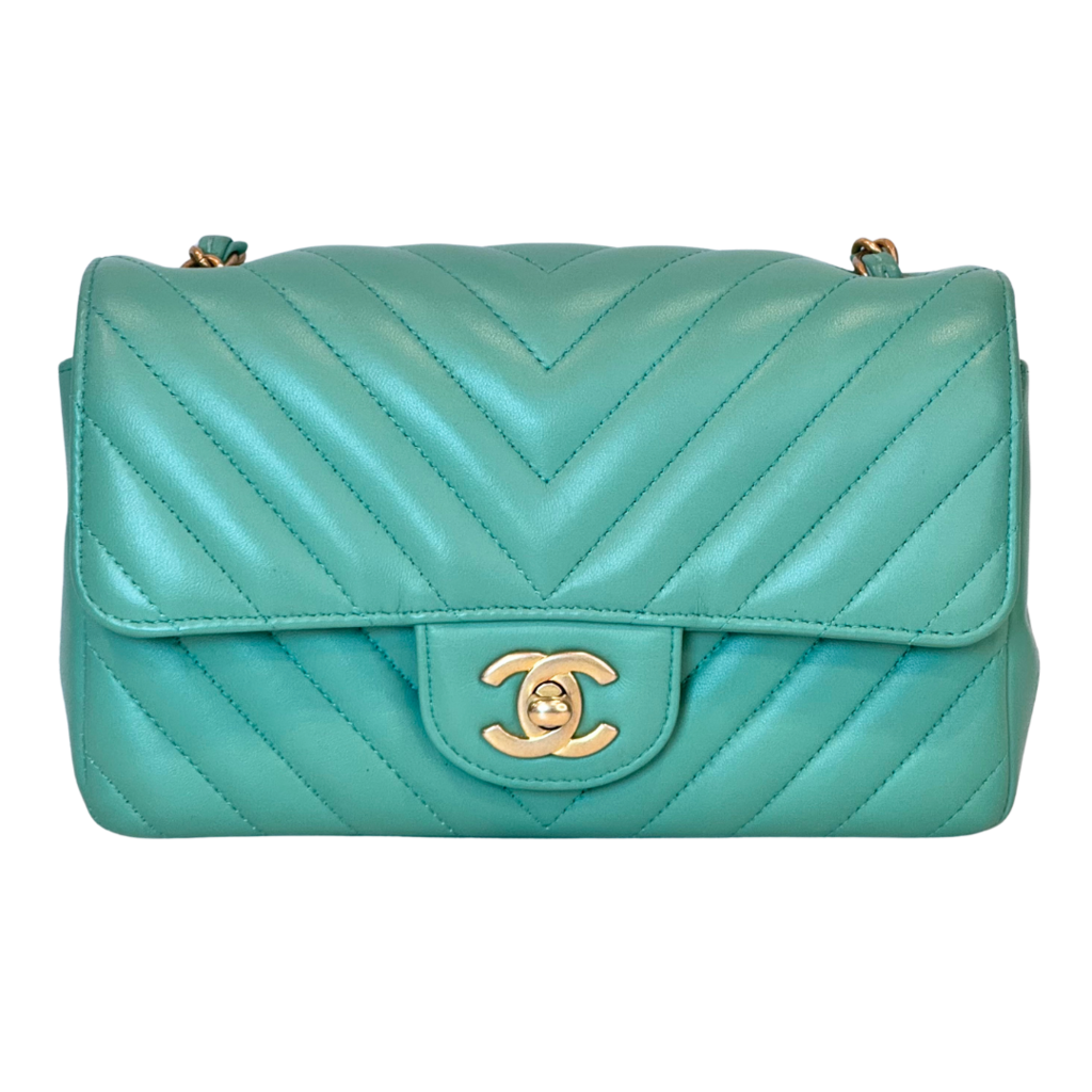 Chanel Mint Green Chevron Lambskin Flap Bag Mini