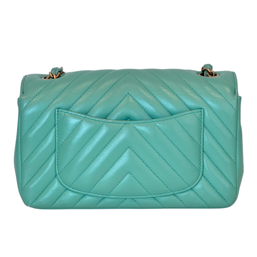 Chanel Mint Green Chevron Lambskin Flap Bag Mini