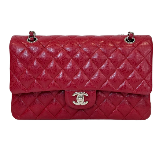 Chanel Red Caviar SHW Classic Flap Bag Medium