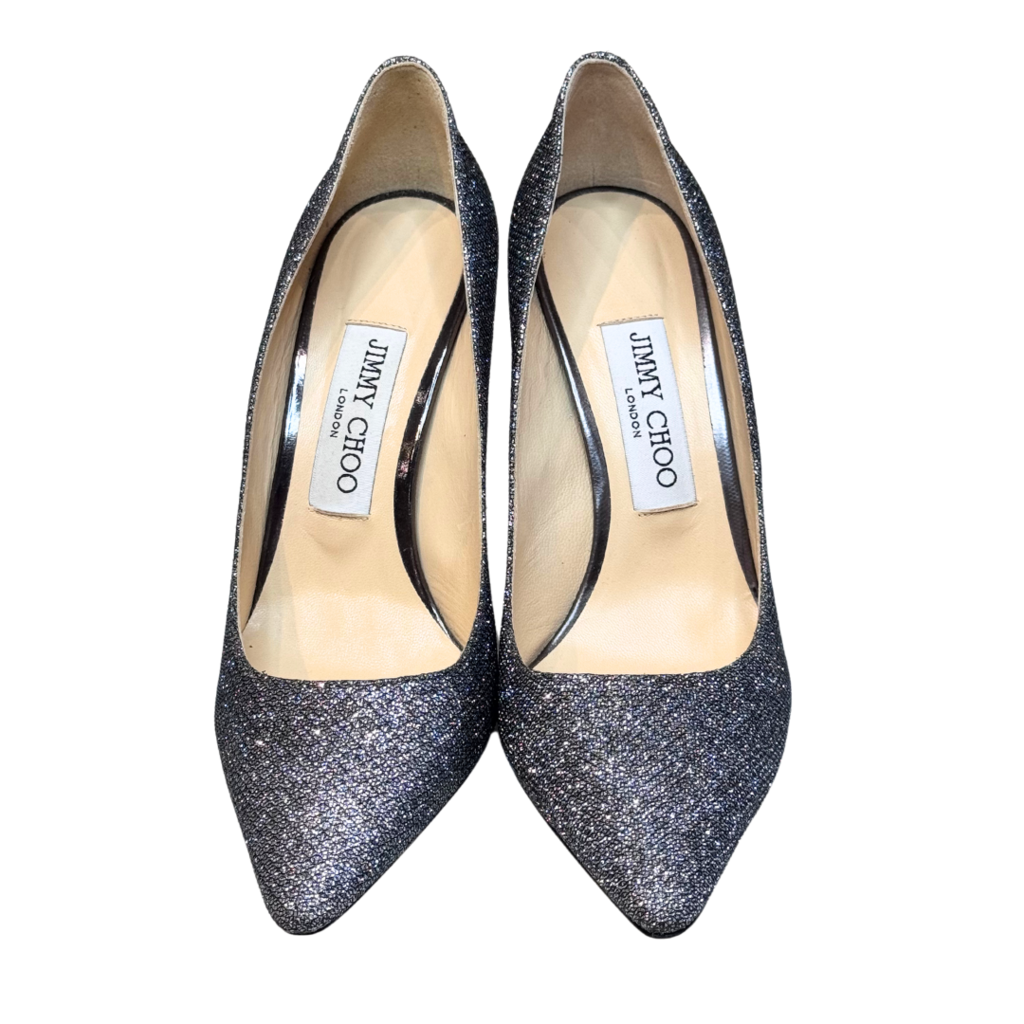 Jimmy Choo Silver Glitter Pumps, 36.5