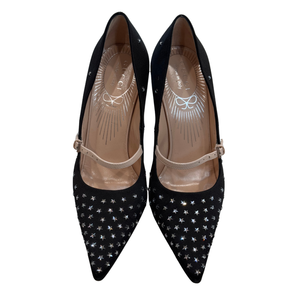 Gucci Black Satin Star Embellished Pumps, 35.5