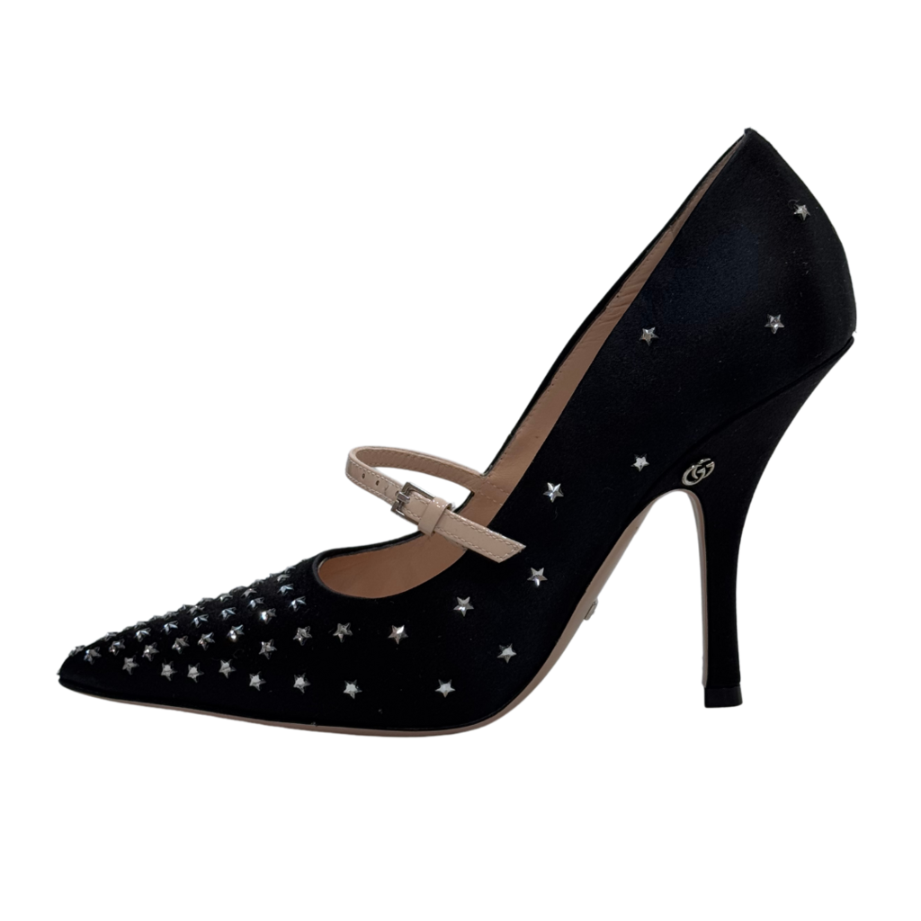 Gucci Black Satin Star Embellished Pumps, 35.5